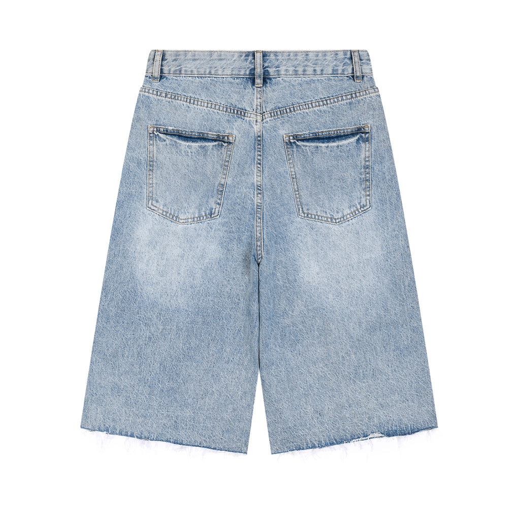 Short en Jean Wide Leg Délavé — Signature Rouge