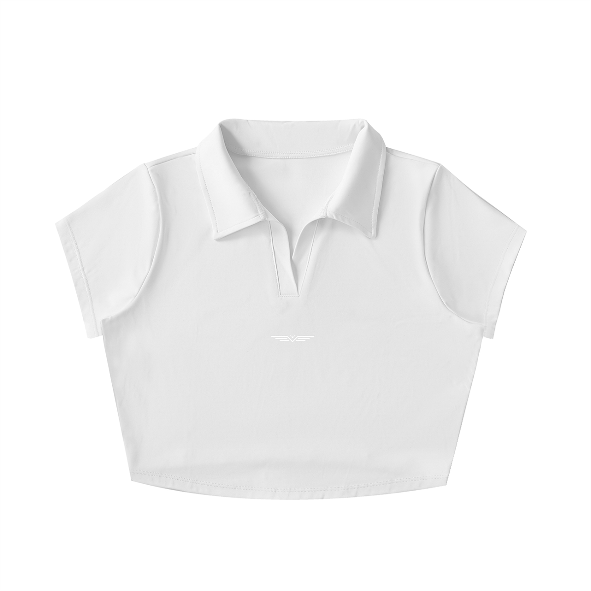Crop Polo Col V — Glyphe Blanc