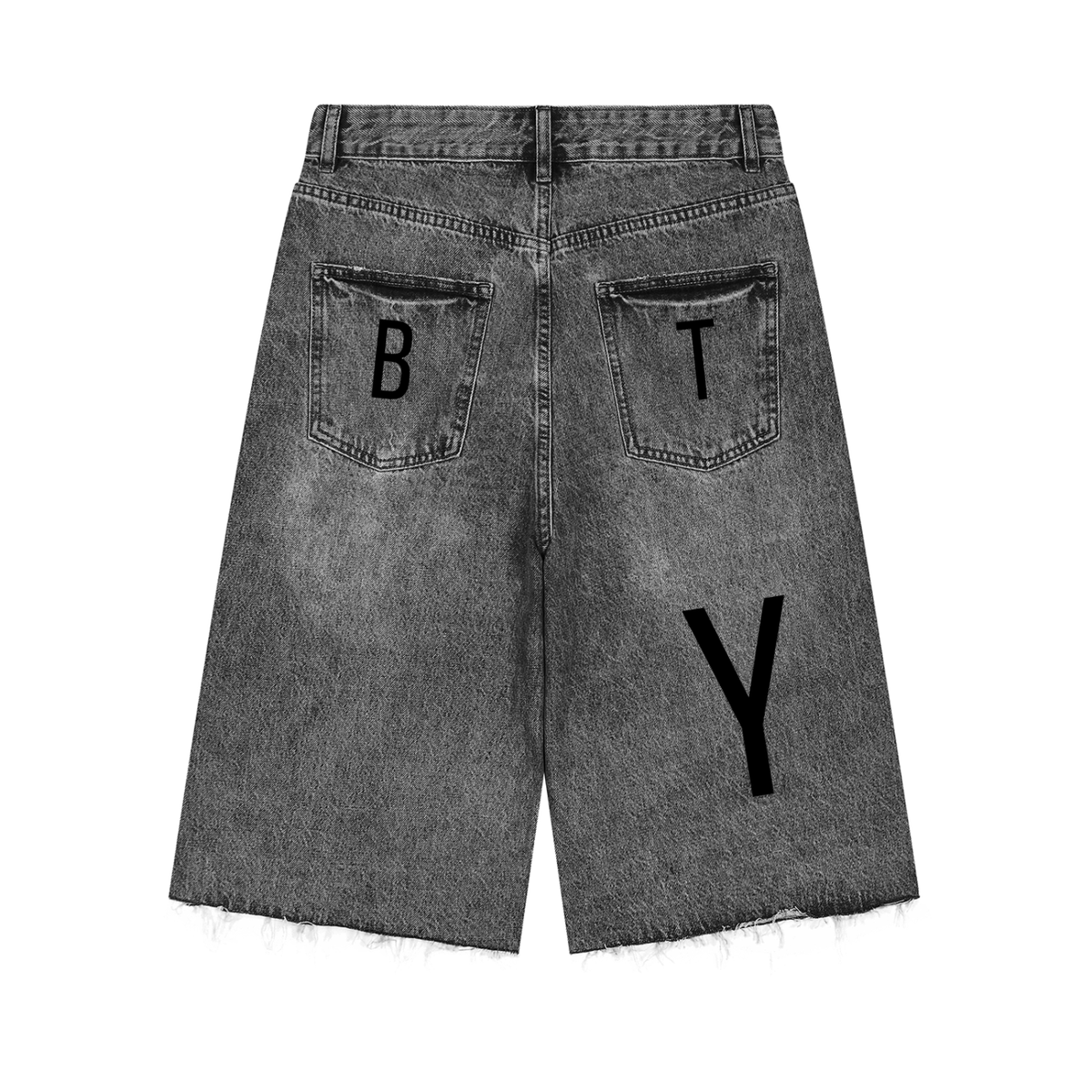 Short en Jean Wide Leg Délavé — Noir