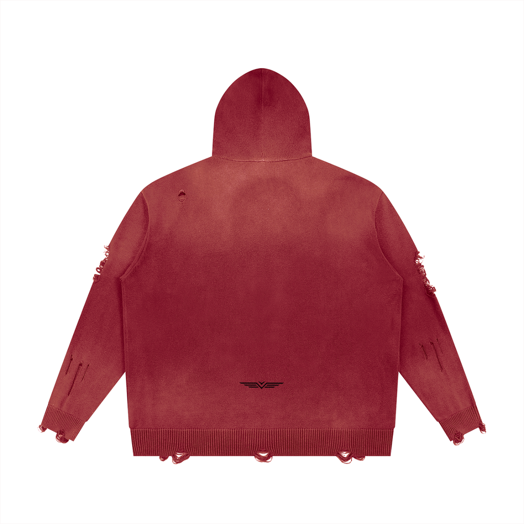 Hoodie Zippé Maille Destroy — Glyphe Noir