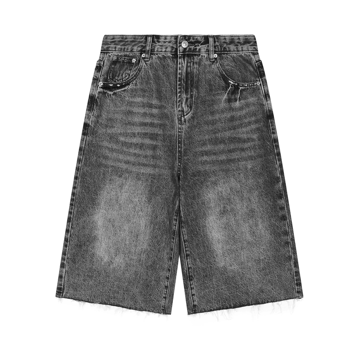 Short en Jean Wide Leg Délavé — Noir