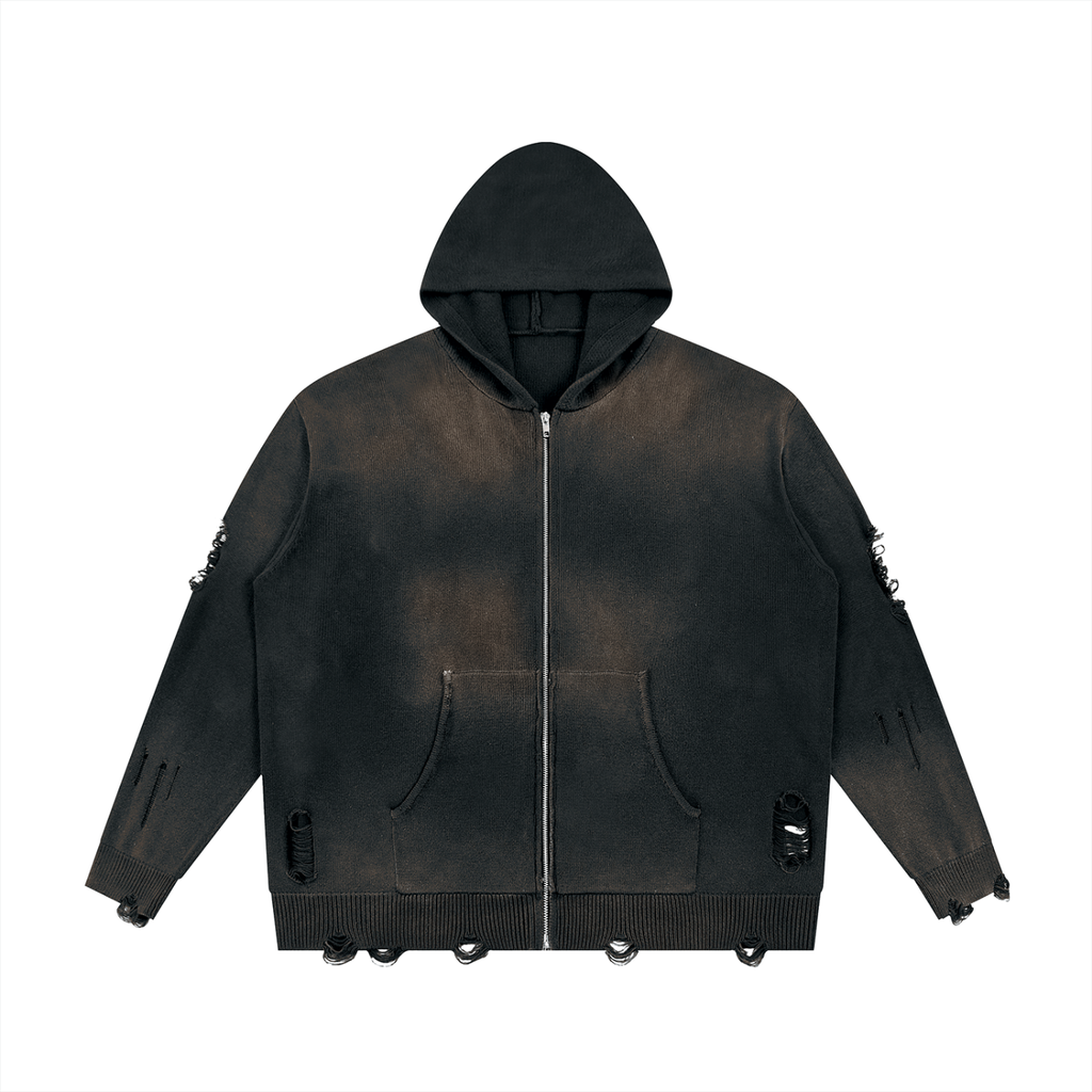 Hoodie Zippé Maille Destroy — Glyphe Noir
