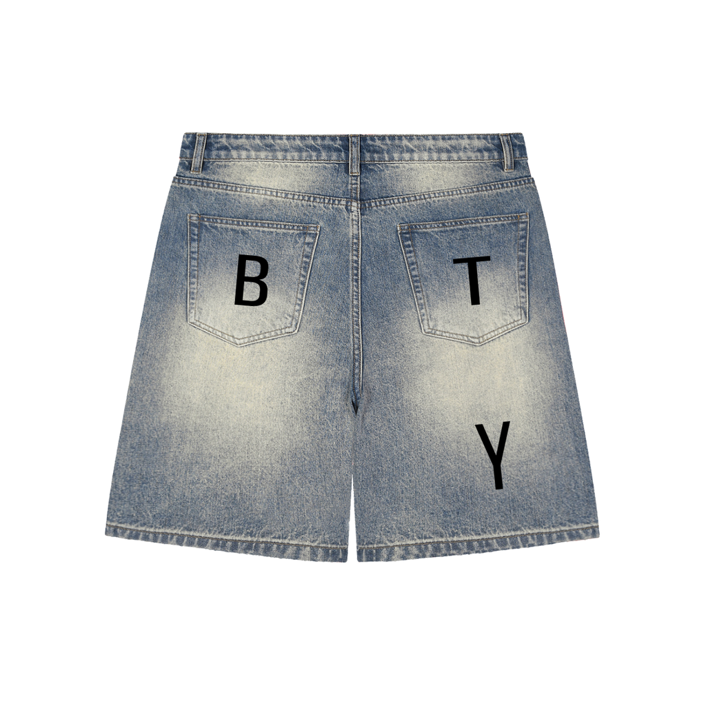 Short en Jean Baggy Délavé Usé