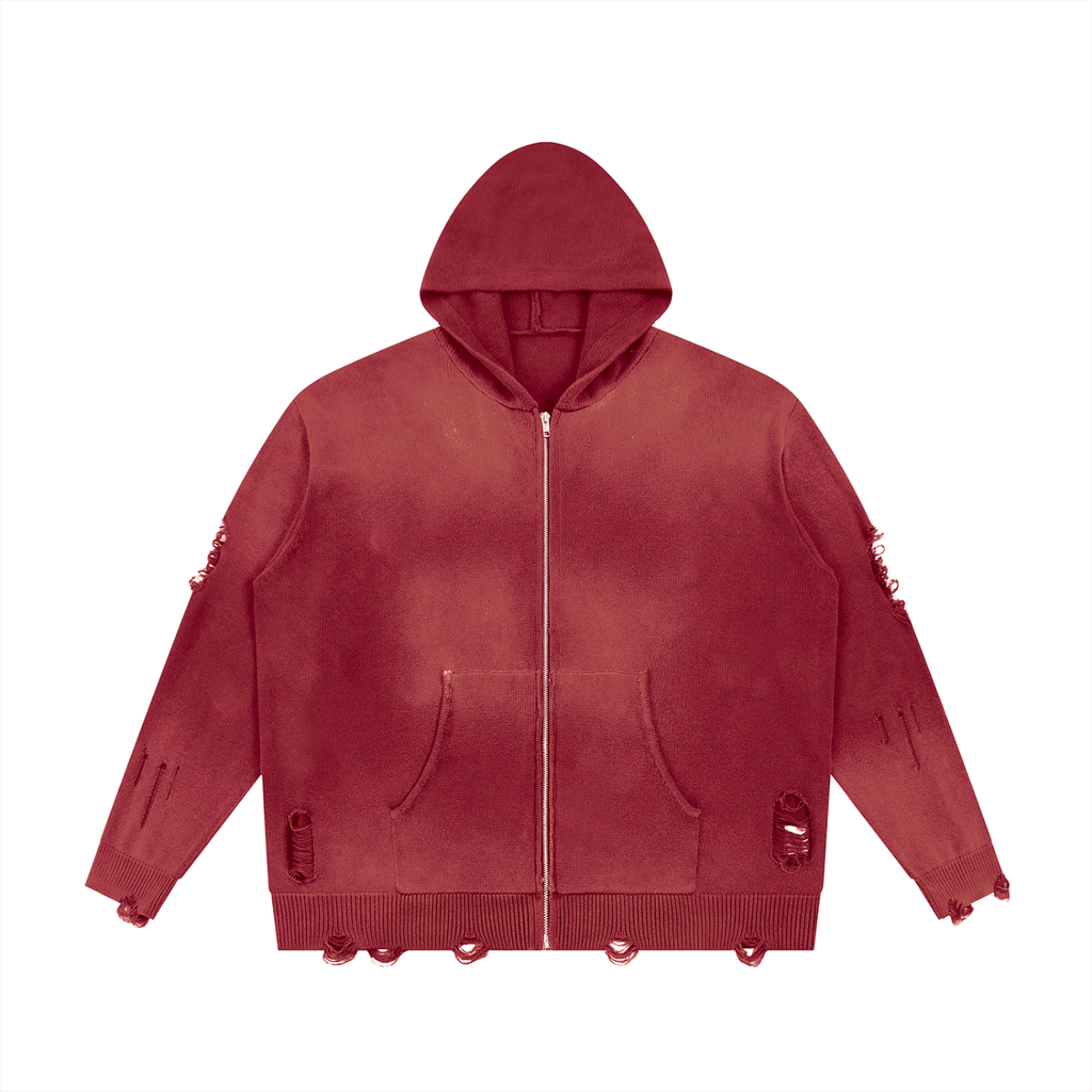 Hoodie Zippé Maille Destroy — Glyphe Noir