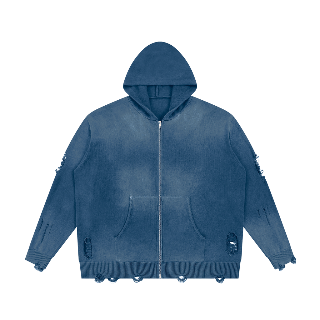 Hoodie Zippé Maille Destroy — Glyphe Noir