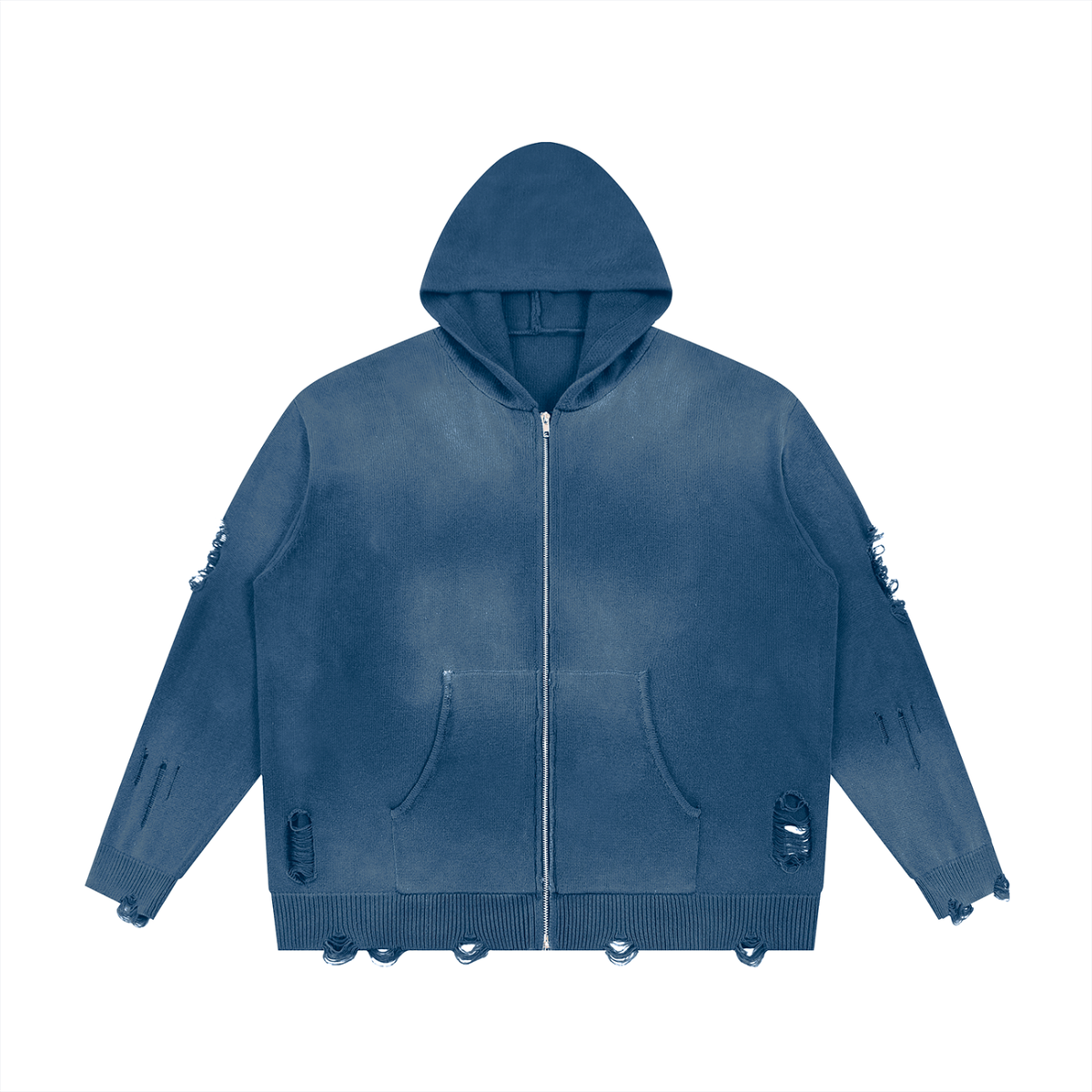 Hoodie Zippé Maille Destroy — Glyphe Noir