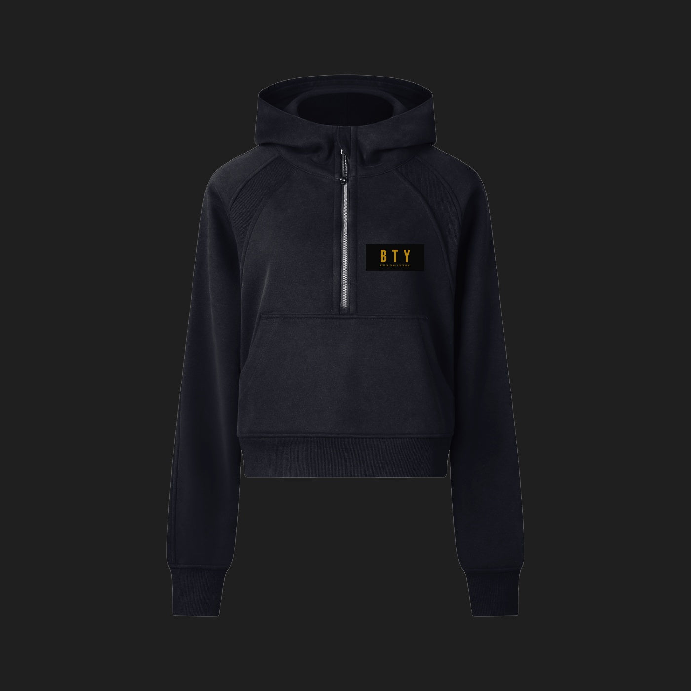 GARDE — Hoodie Crop Demi-Zip BTY sur fond carbone