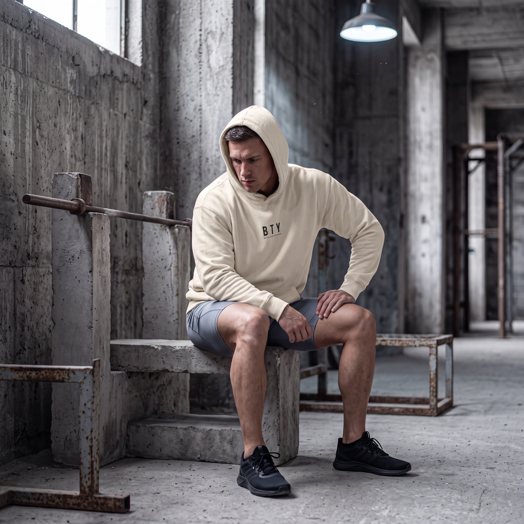 Athlète portant le sweat à capuche AUBE de BTY, visuel lifestyle