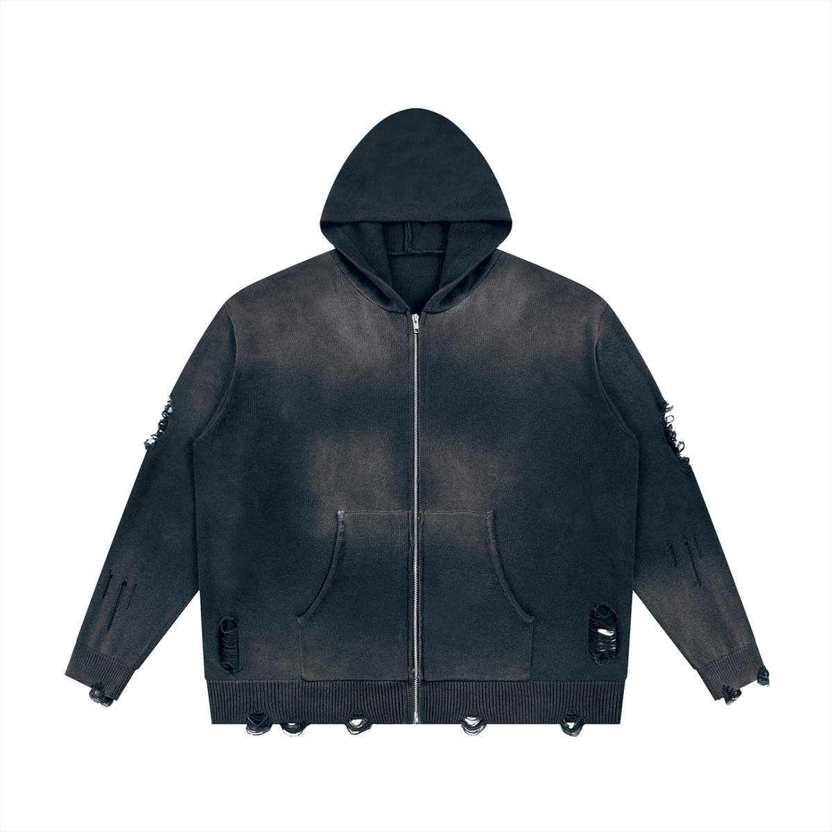 Hoodie Zippé Maille Destroy — Glyphe Noir