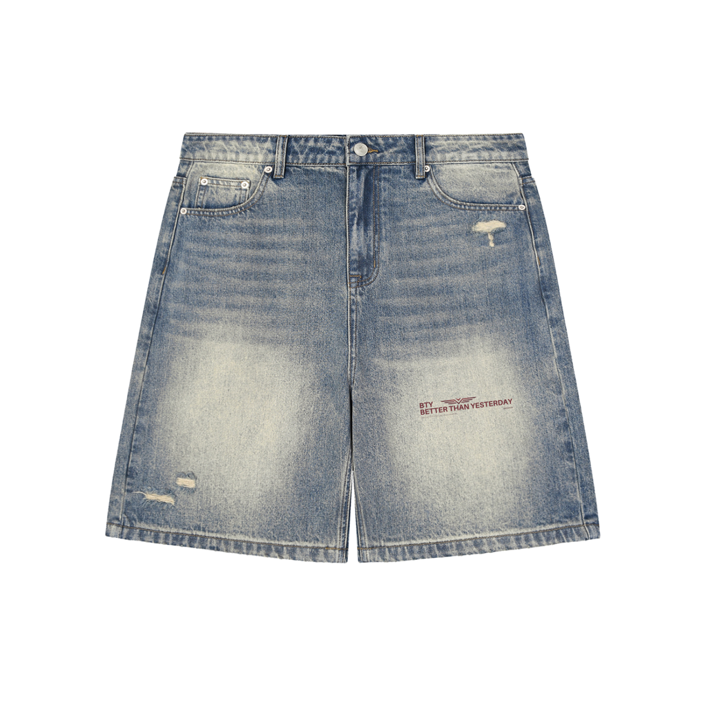 Short en Jean Baggy Délavé Usé