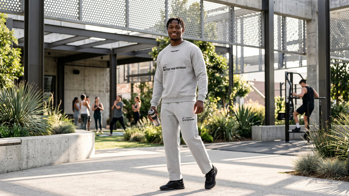 BTY — Ensemble sweat crewneck et jogger gris, parc sportif