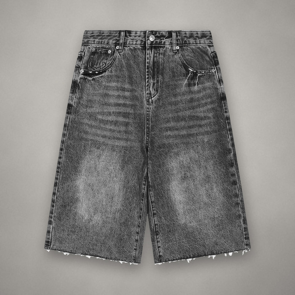 Short en Jean Wide Leg Délavé Noir — short BTY Concept, streetwear athlétique