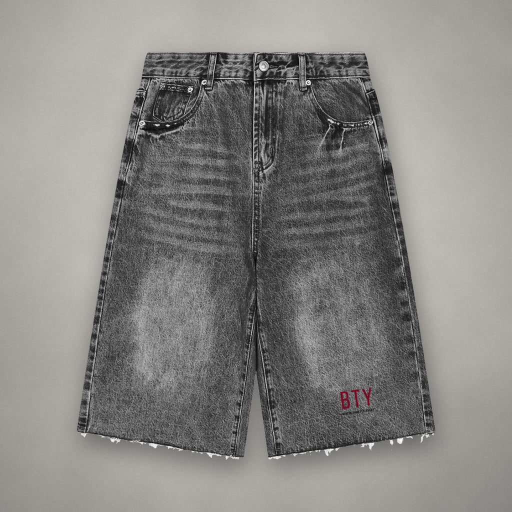 Short en Jean Wide Leg Délavé Signature Rouge — short BTY Concept