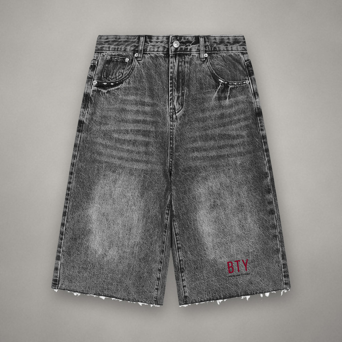 Short en Jean Wide Leg Délavé Signature Rouge — short BTY Concept