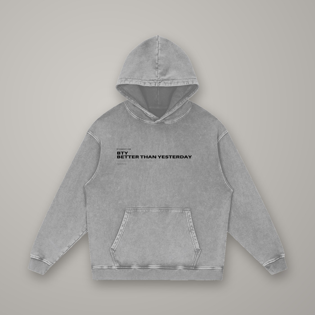 Hoodie Coton Délavé Neige Gris Clair — hoodie BTY Concept, streetwear athlétique