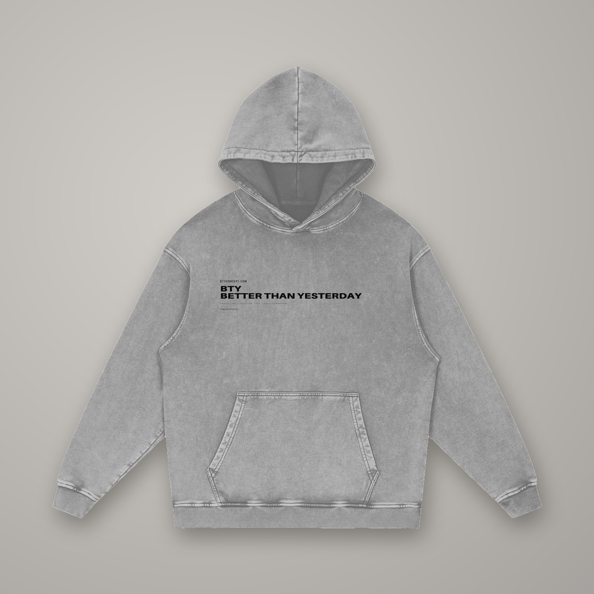 Hoodie Coton Délavé Neige Gris Clair — hoodie BTY Concept, streetwear athlétique
