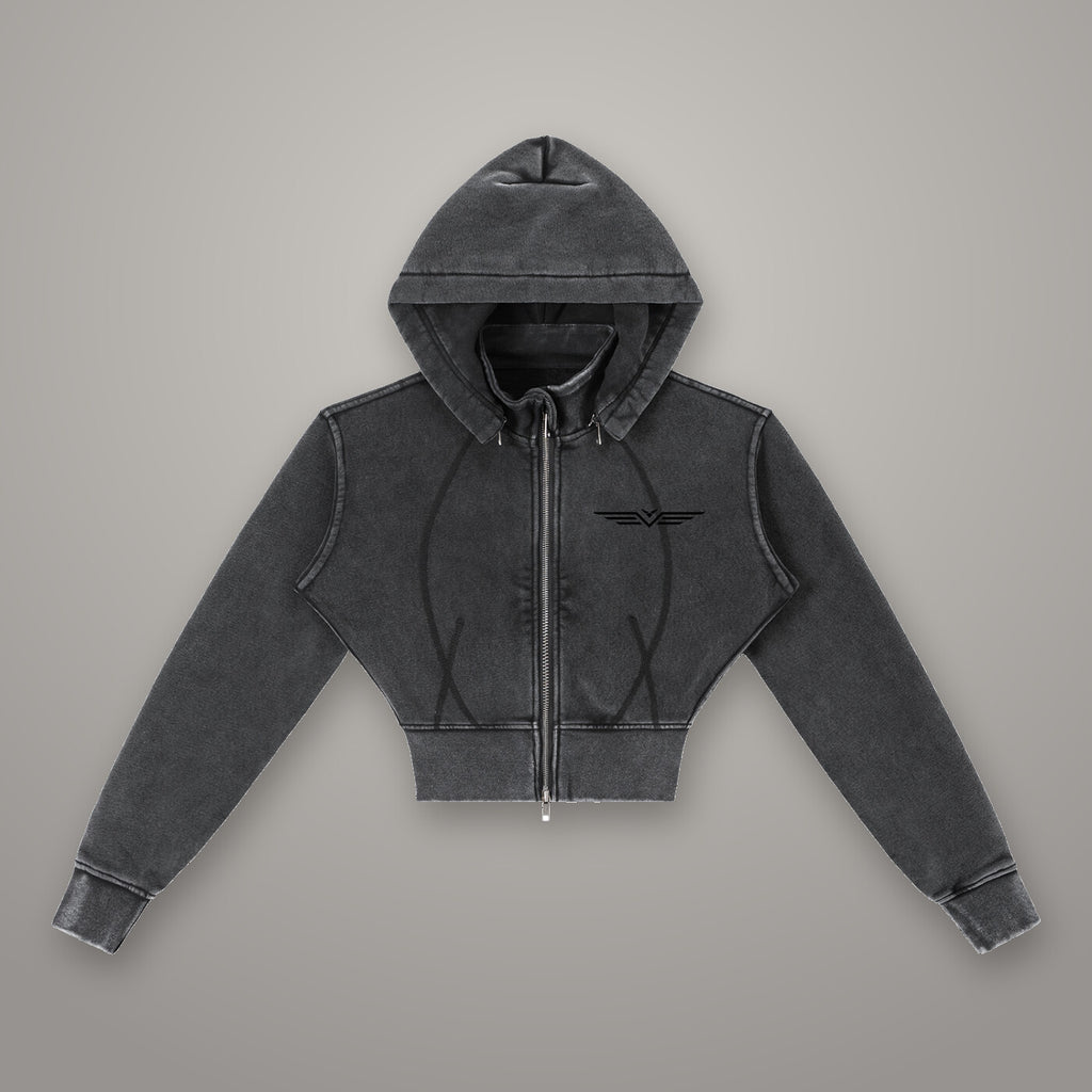 Hoodie Crop Molleton Délavé Vintage — hoodie BTY Concept, streetwear athlétique