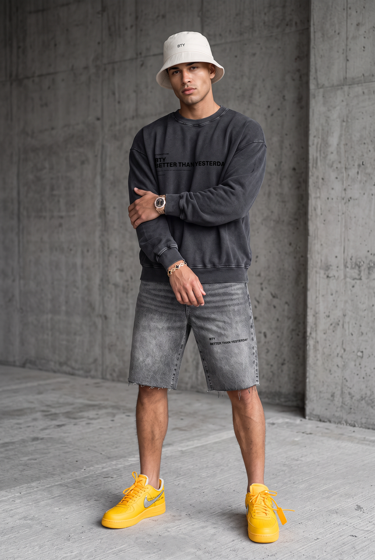 Tee Manches Longues Délavé Acide porté — tee-shirt BTY Concept, streetwear athlétique